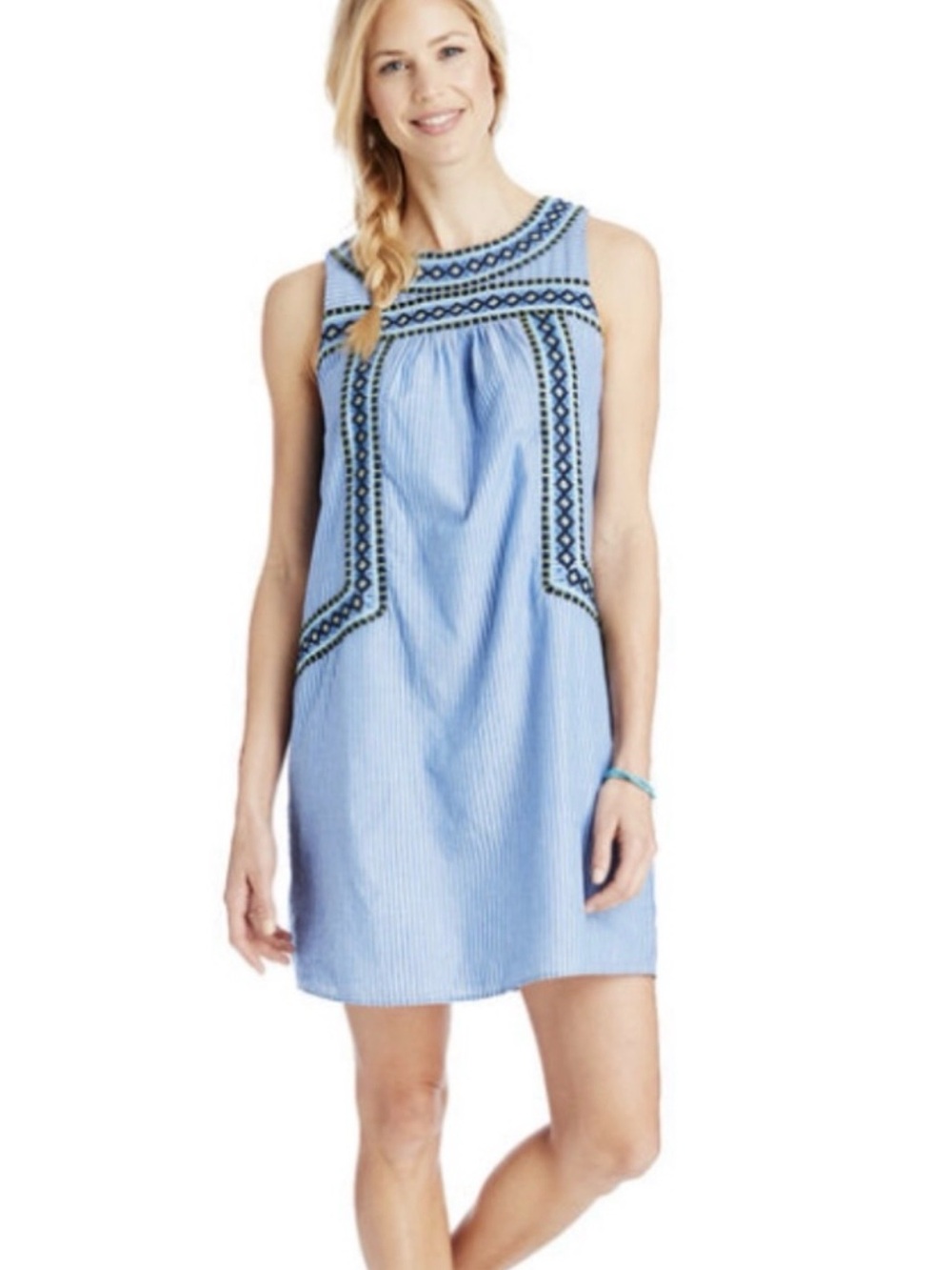 Vineyard Vines Cotton shift dress blue white stripe embroidery Size S Sleeveless